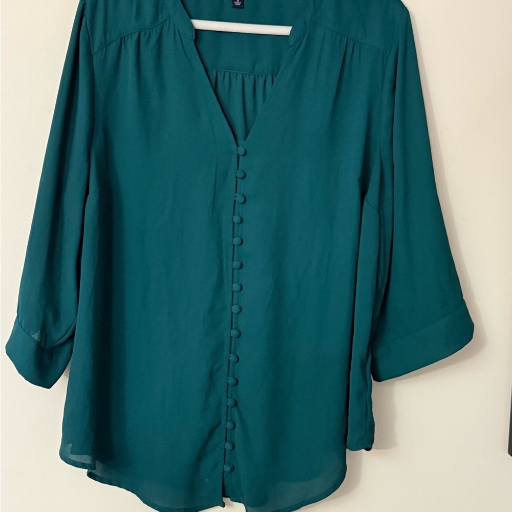 Torrid Deep Teal Green V-Neck Blouse, size 2 (2X), - Picture 1 of 6